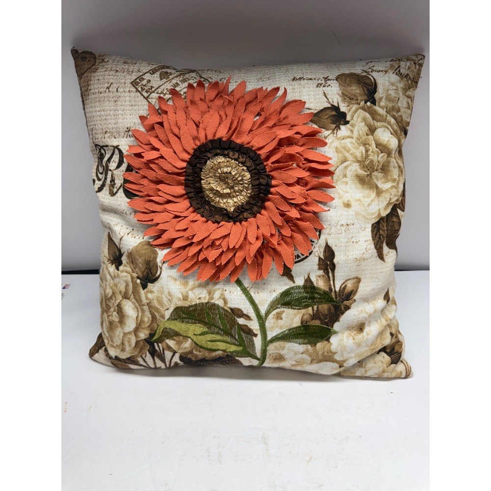 BetterHomes and Gardens Coral Sunflower Floral ThrowPillow 18x18 BH15-010-199-07